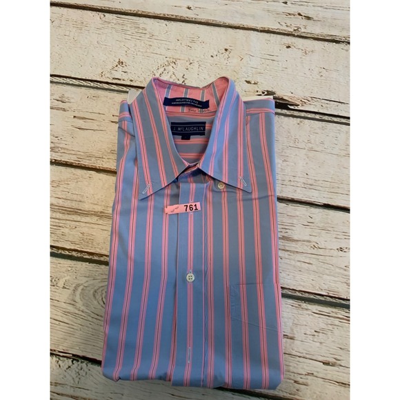 J. McLaughlin Other - J. McLaughlin Mens Blue Pink Striped Button Down Shirt 100% Cotton 2 Ply Large